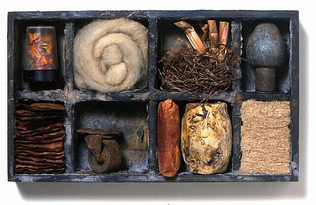 Assemblage in wooden box